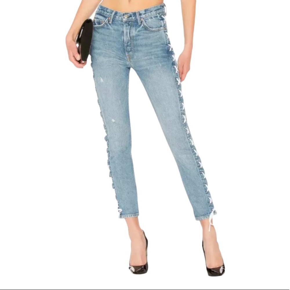 GRLFRND Karolina Lace Up High Rise Skinny Jeans Kingdom size 26